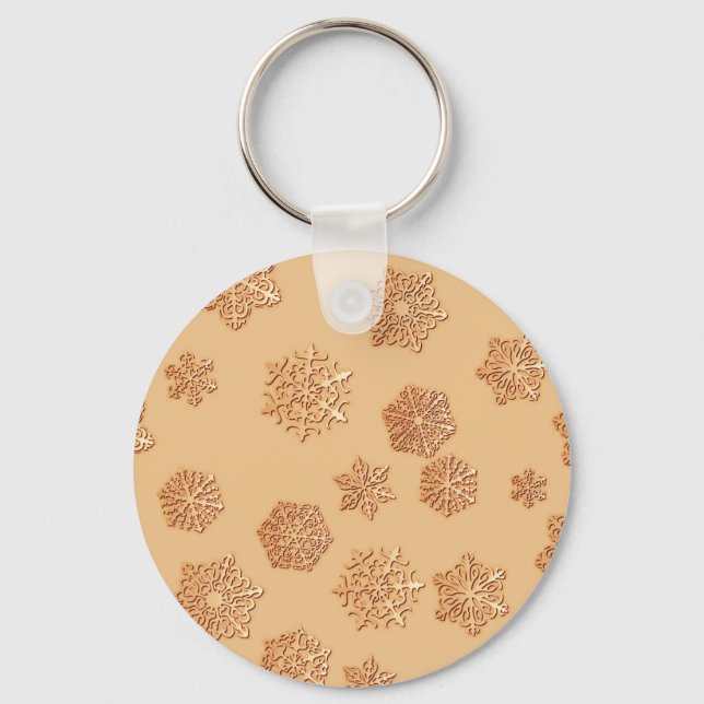 Copper 3-d snowflakes on a copper background key ring (Front)