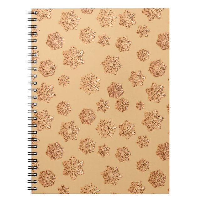 Copper 3-d snowflakes on a copper background notebook (Front)