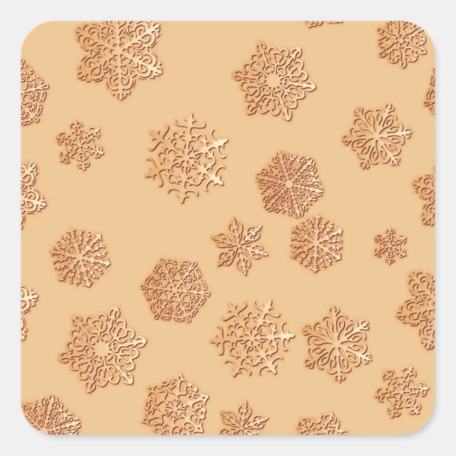Copper 3-d snowflakes on a copper background square sticker (Front)