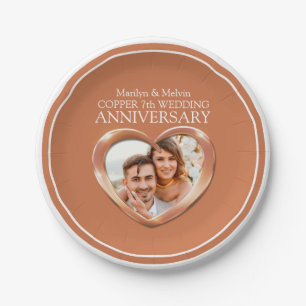 Copper 7th Anniversary photo heart paper plate