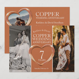 Copper 7th wedding anniversary heart party invitation