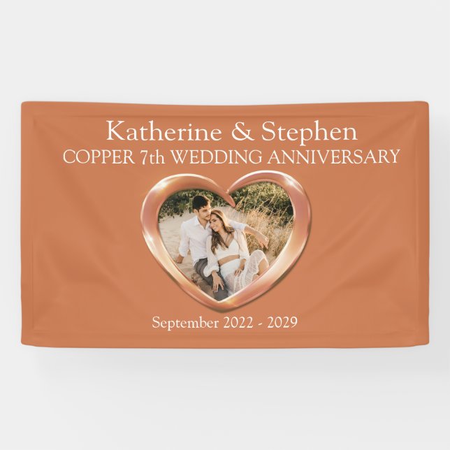 Copper 7th Wedding anniversary heart photo banner (Horizontal)
