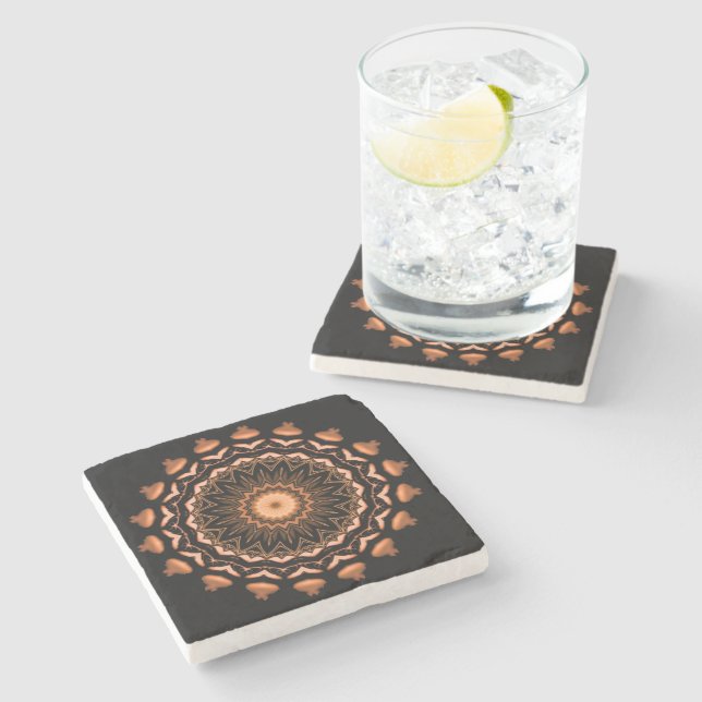 Copper and Black Mandala Pattern 1 Stone Coaster (Side)
