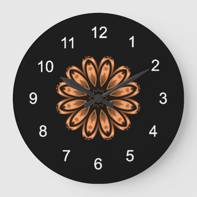 Copper and Black Mandala Pattern 3 Large Clock (Front)