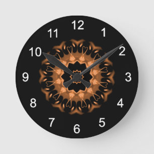 Copper and Black Mandala Pattern 4 Round Clock