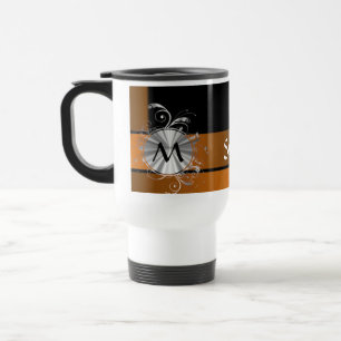 Copper and black monogram travel mug