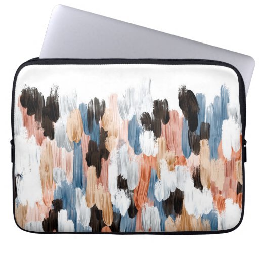 Image of Copper and Blue Brushstrokes Abstract Design Laptop Sleeve