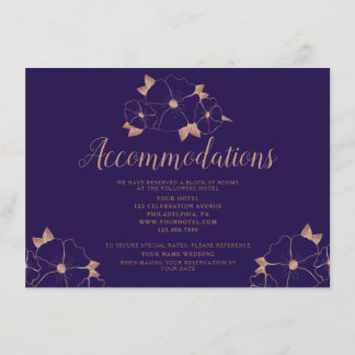 Copper and blue floral wedding accommodation enclosure card