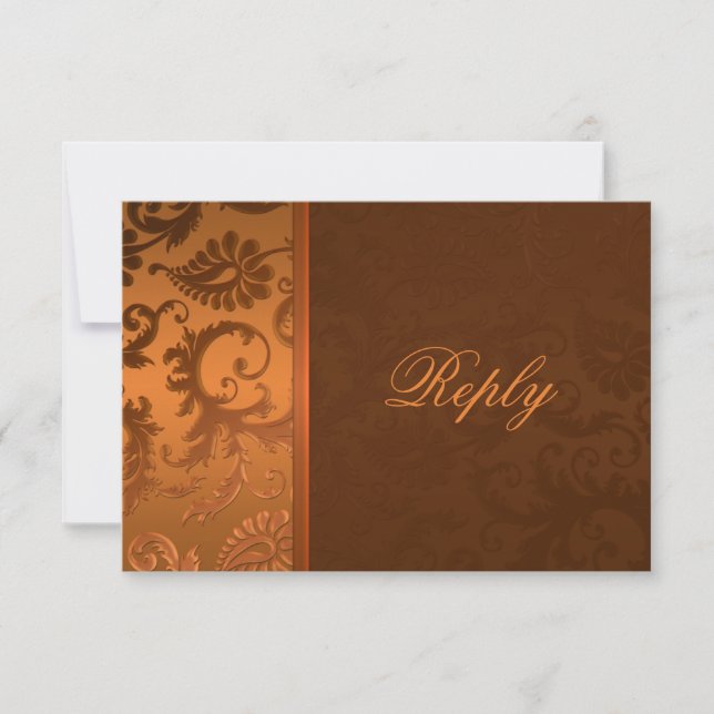 Copper and Brown Damask Reply Card (Front)
