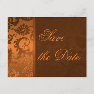 Copper and Brown Damask Save the Date Postcard