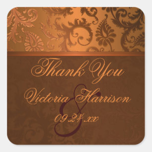 Copper and Brown Damask Square Shaped Sticker