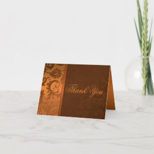 Copper and Brown Damask Thank You Card