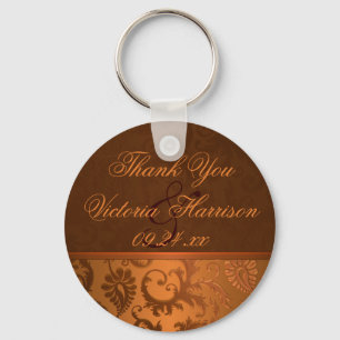 Copper and Brown Damask Wedding Favour Keychain