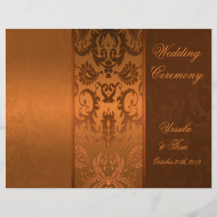 Copper and Brown Damask Wedding Program