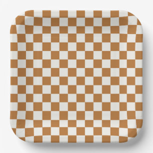 Copper and eggshell checkerboard pattern paper plate