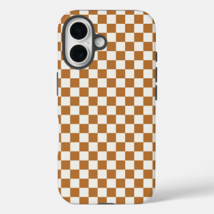 Copper and eggshell chequerboard pattern iPhone 16 case