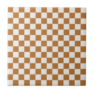 Copper and eggshell chequerboard pattern tile