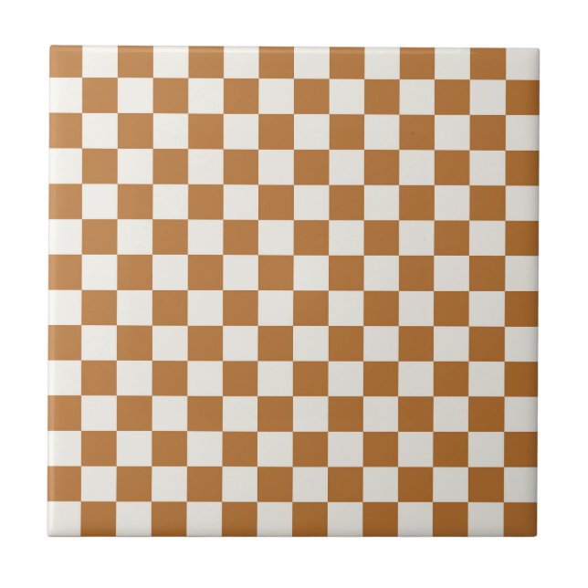 Copper and eggshell chequerboard pattern tile (Front)