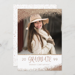 Copper and Gold Glitter Brush Script Graduate Invitation