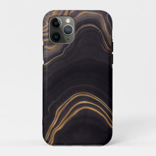 Copper and Gold Veins on Black Marble Texture iPhone 11 Pro Case