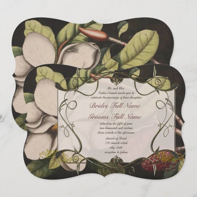 Copper and Ivory Magnolia Geenery Wedding Invites (Front/Back)