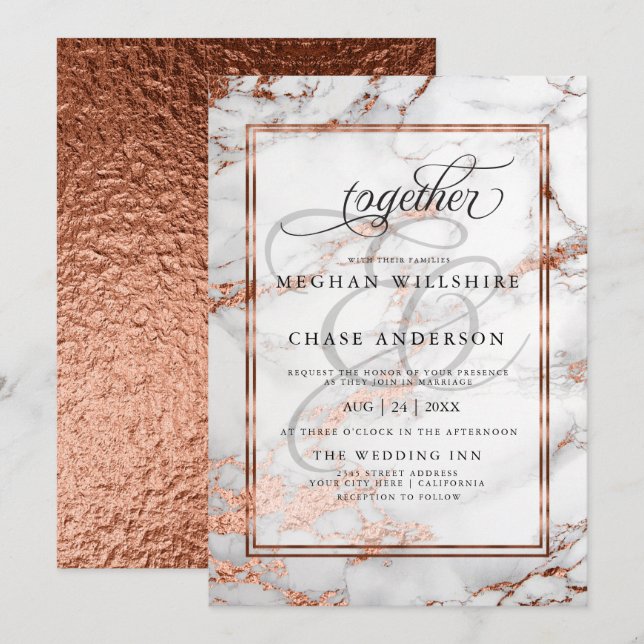 Copper and  Marble Wedding Bold Elegance Invitation (Front/Back)