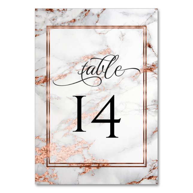 Copper and  Marble Wedding Bold Elegance Table Number (Front)