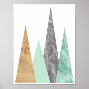 Copper and Mint Mountains. Scandinavian Geometric Poster