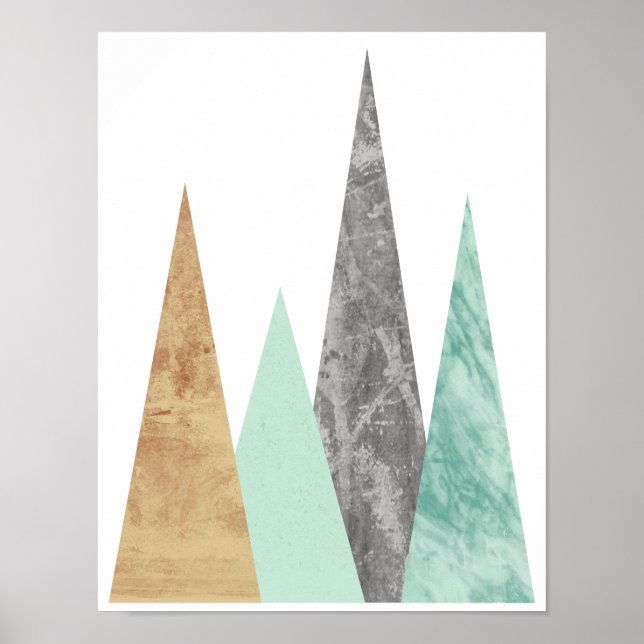 Copper and Mint Mountains. Scandinavian Geometric Poster (Front)