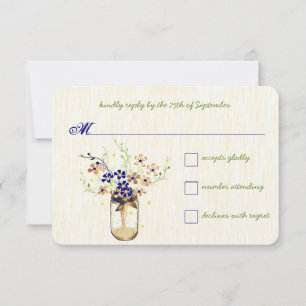 Copper and Navy Wild Flower Mason Jar RSVP Card