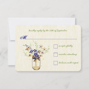 Copper and Navy Wild Flower Mason Jar RSVP Card