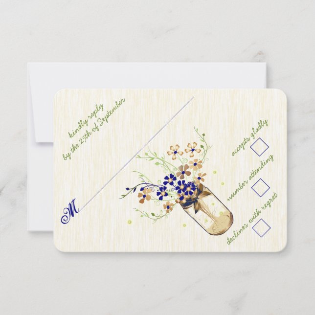Copper and Navy Wild Flower Mason Jar RSVP Card (Front)