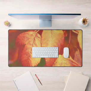 Copper and Red Fall Autumn Leaves Art Desk Pad Mat