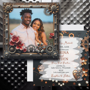 Copper and Silver Metal Steampunk Wedding   Invitation