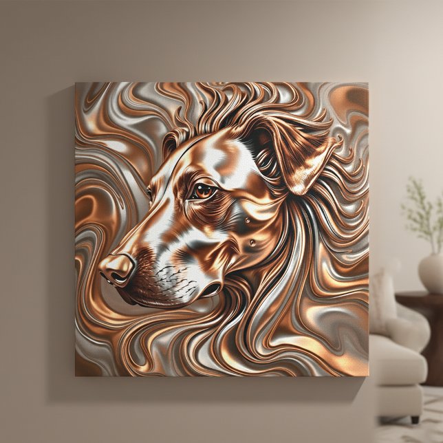 Copper and Silver Metallic Swirl Dog Portrait Canvas Print (Creator Uploaded)