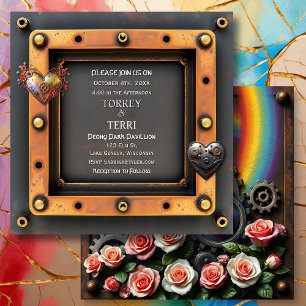 Copper and Silver Steampunk LGBTQ Wedding Invitation