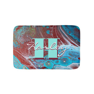 Copper and Teal Acrylic Flow Art Bath Mat