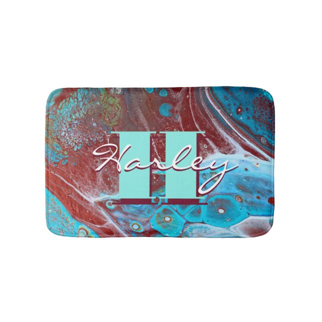Copper and Teal Acrylic Flow Art Bath Mat (Front)