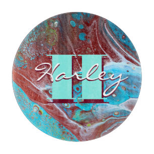 Copper and Teal Acrylic Flow Art Cutting Board