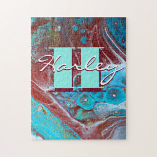 Copper and Teal Acrylic Flow Art Jigsaw Puzzle