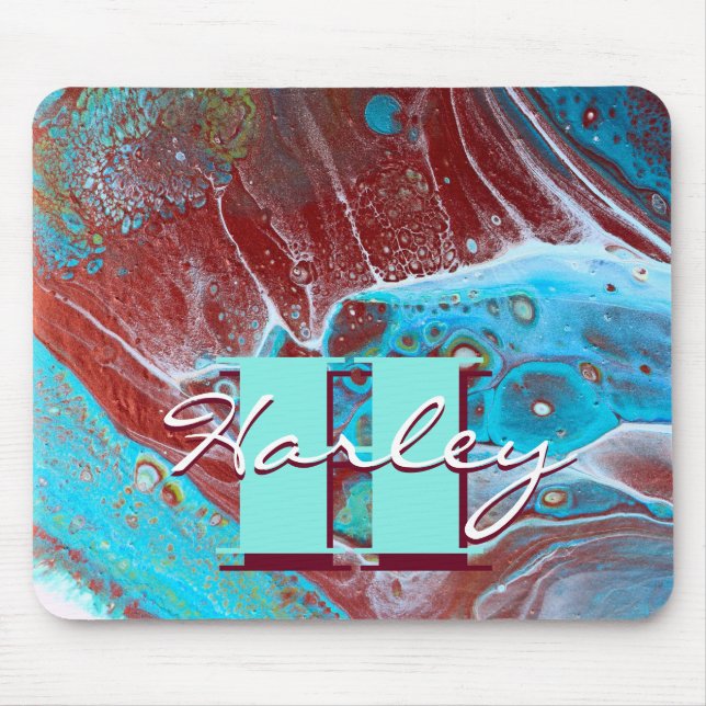 Copper and Teal Acrylic Flow Art Mouse Mat (Front)