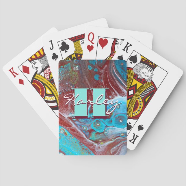 Copper and Teal Acrylic Flow Art Playing Cards (Back)