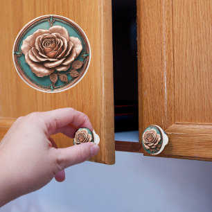 Copper and Turquois Rose Ceramic Knob
