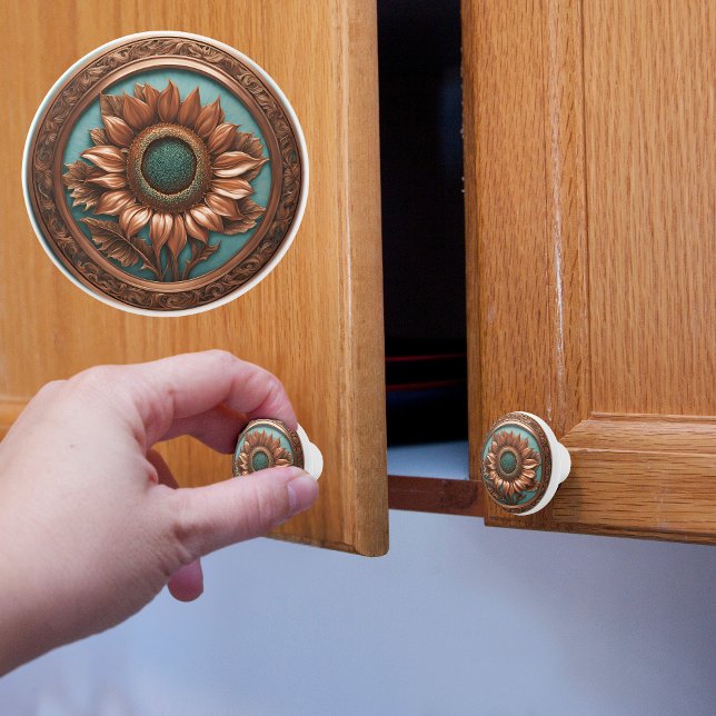 Copper and Turquois Sunflower Ceramic Knob (Creator Uploaded)