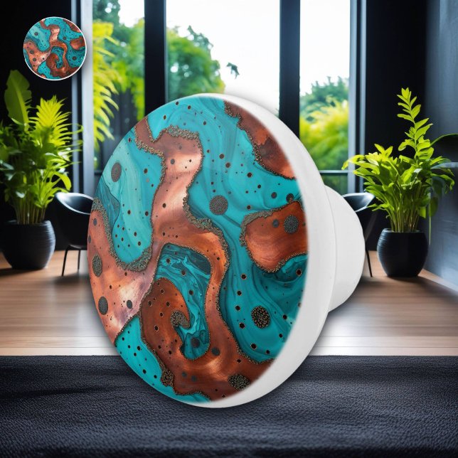 Copper and Turquoise Abstract Ceramic Knob (Creator Uploaded)