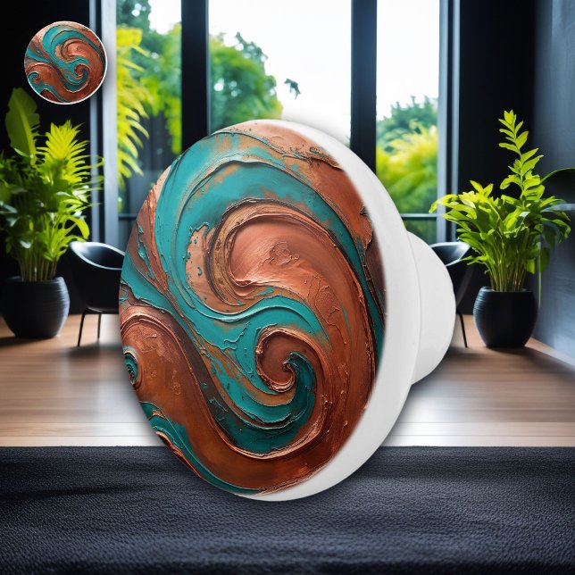 Copper and Turquoise Abstract Swirl Ceramic Knob (Creator Uploaded)