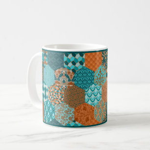 Copper and Turquoise Patchwork-Look Coffee Mug