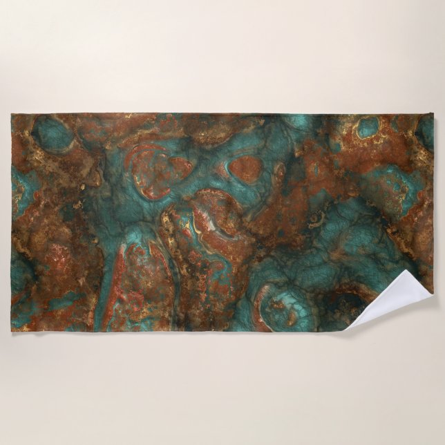 Copper and Turquoise Stone Abstract Beach Towel (Front)
