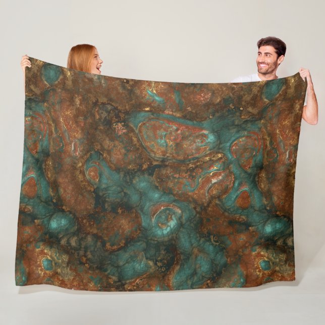 Copper and Turquoise Stone Abstract Fleece Blanket (In Situ)