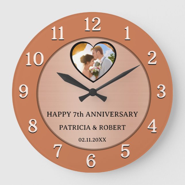 Copper Anniversary 7th Wedding Anniversary Photo Large Clock (Front)